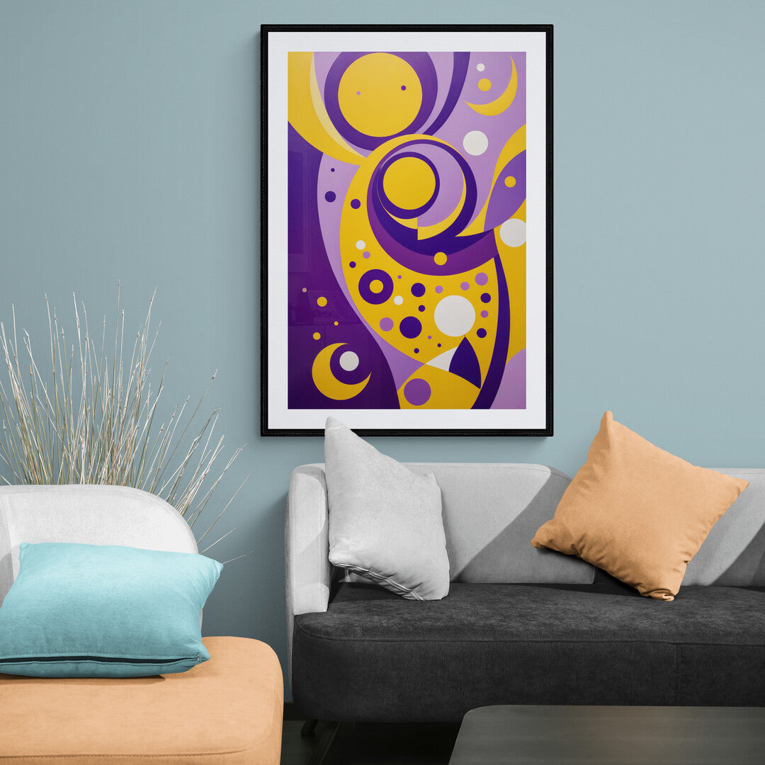 In a striking and modern scene, an image showcasing yellow and purple avant-garde aesthetics commands attention. This composition is a bold exploration of color, form, and texture, pushing the boundaries of traditional art and design.