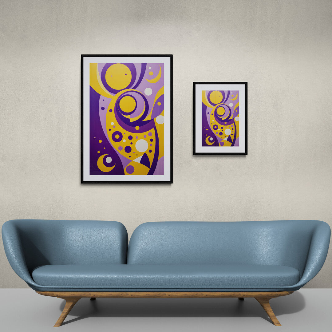 In a striking and modern scene, an image showcasing yellow and purple avant-garde aesthetics commands attention. This composition is a bold exploration of color, form, and texture, pushing the boundaries of traditional art and design.