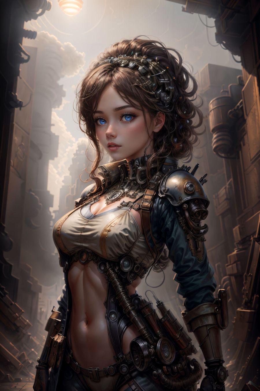 In a world that marries the aesthetics of the past with the futuristic visions of tomorrow, a captivating figure emerges—a Military Dieselpunk Girl, a blend of vintage military style and cutting-edge technology. She stands as a living testament to an era that never was, a fusion of history and imagination.